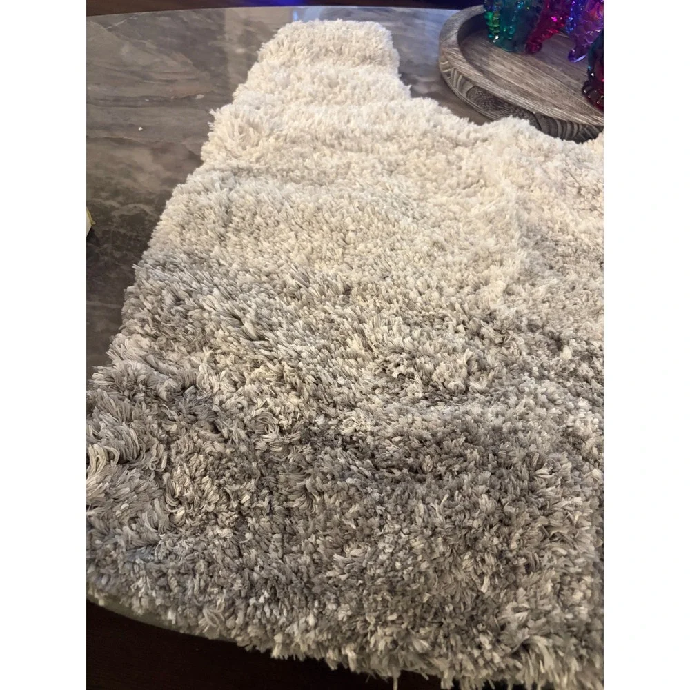 Plush U Shaped Toilet Mat Bath Rug Soft Shaggy Gray Ombre Absorbent Bath Mat